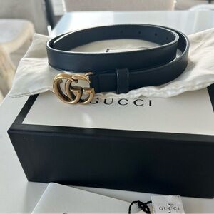 Gucci Black Leather Belt with Gold GG Buckle | Classic & Authentic